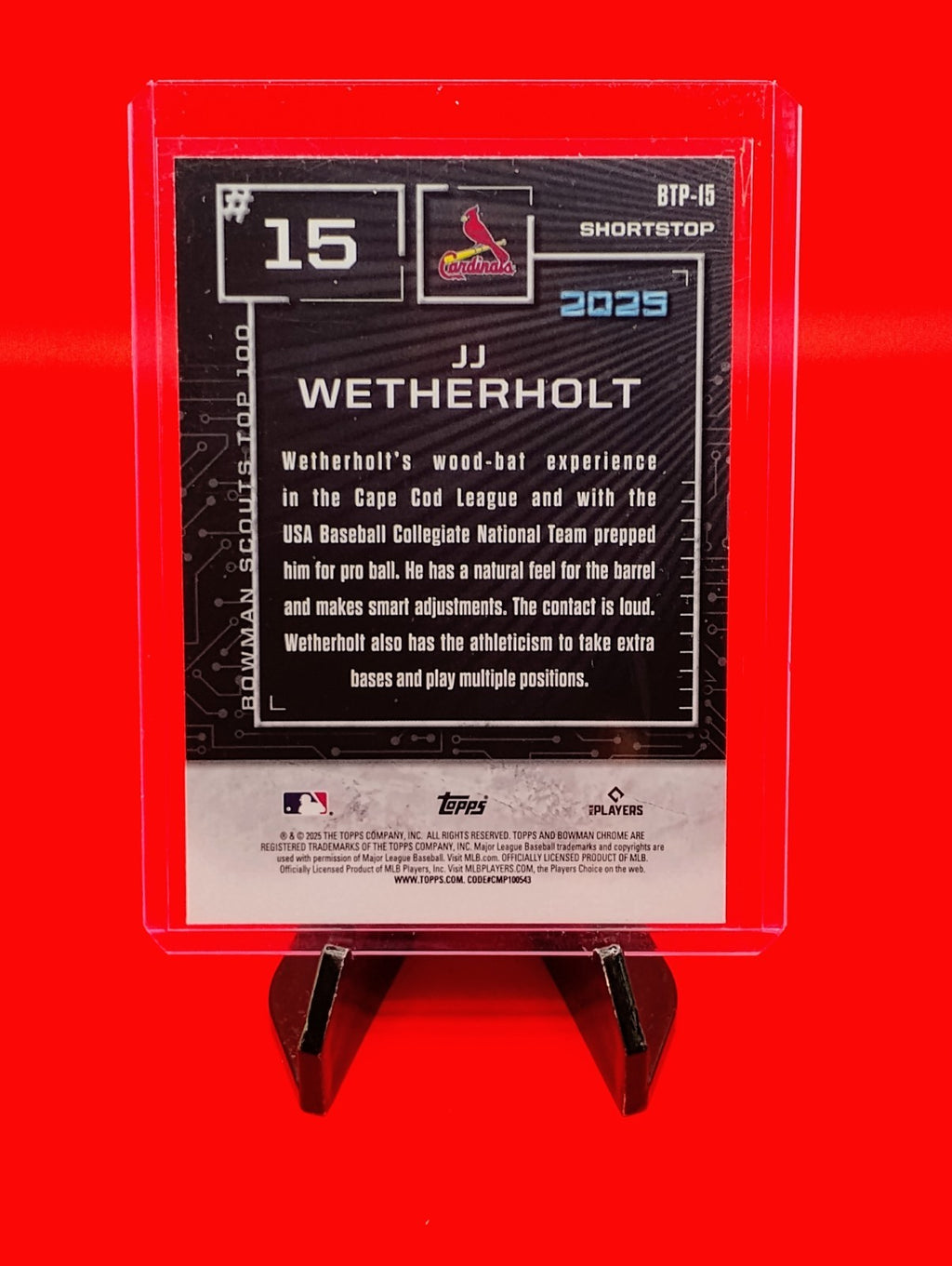 JJ Wetherholt 2025 Bowman Chrome Scouts Top 100 #BTP-15 Chrome Refractor (RC) 💎