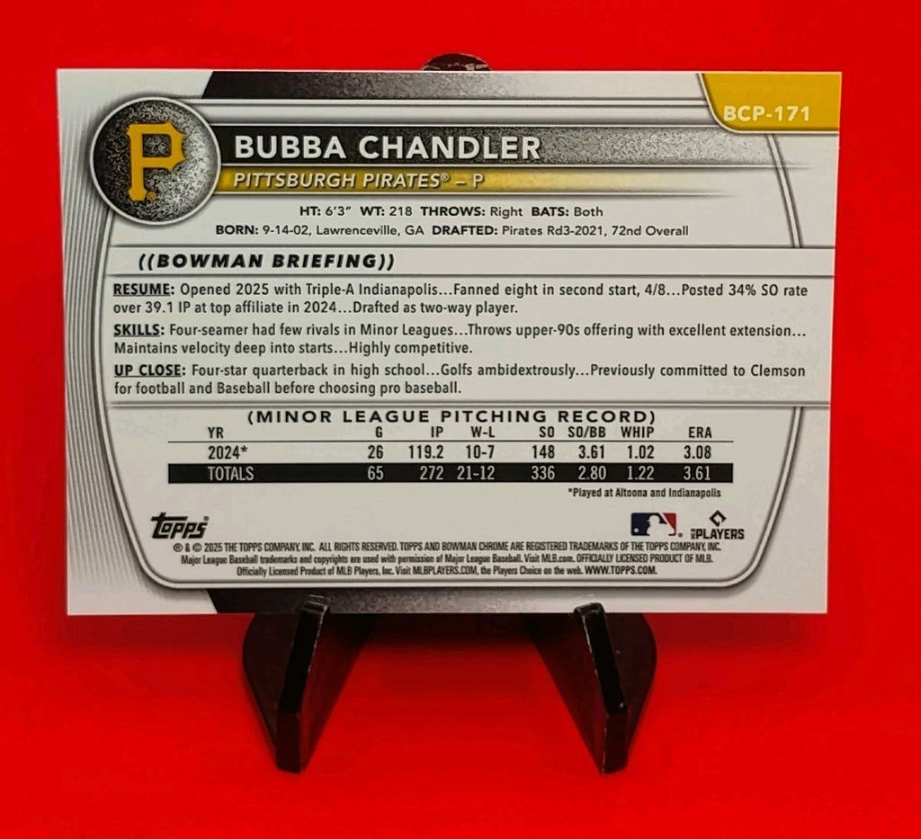 Bubba Chandler 2025 Bowman Chrome Prospects BCP-171 Aqua Mojo Refractor #108/299