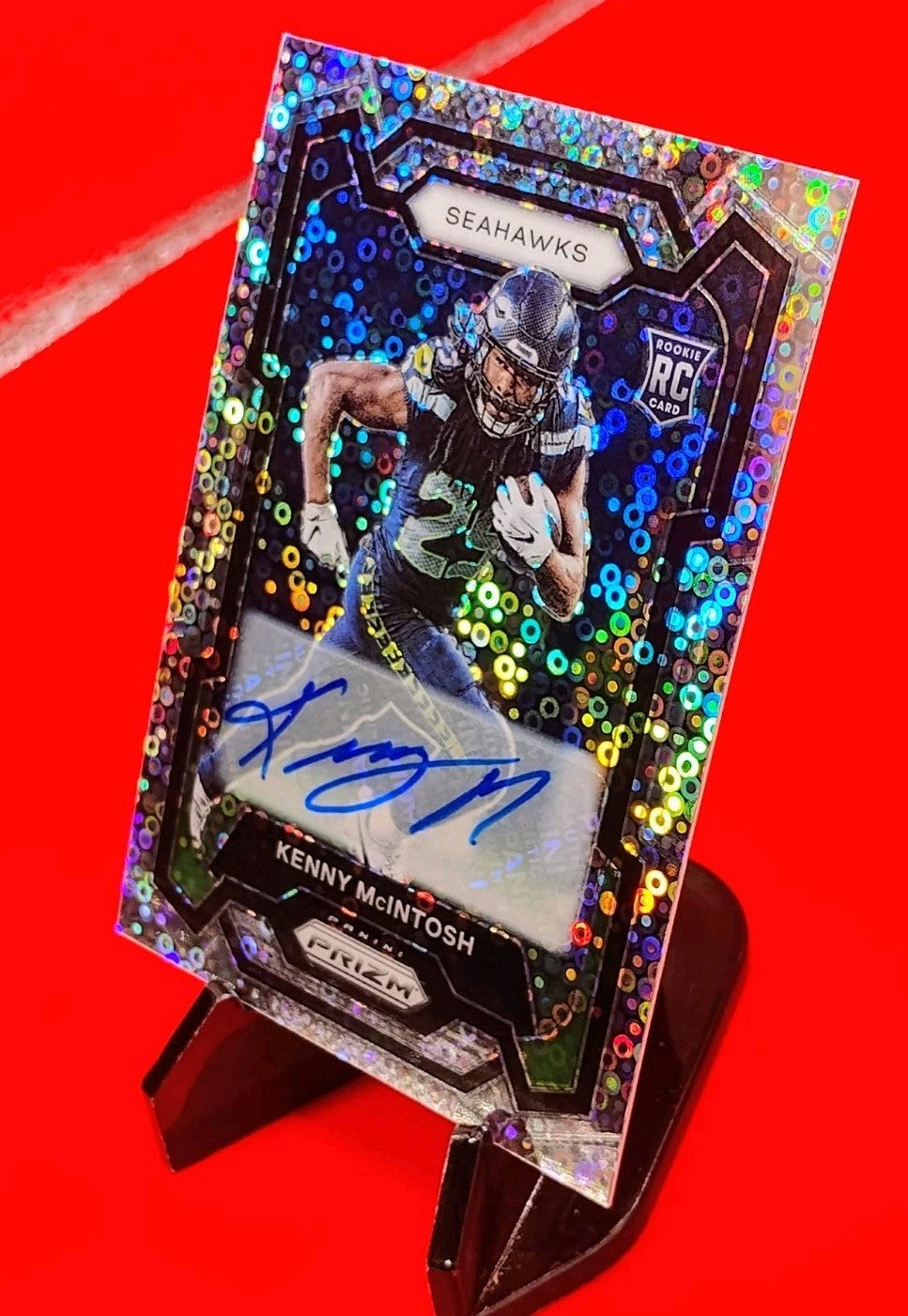 Kenny McIntosh 2023 Prizm #391 No Huddle Silver Disco Prizm Auto Seahawks 🔥💎