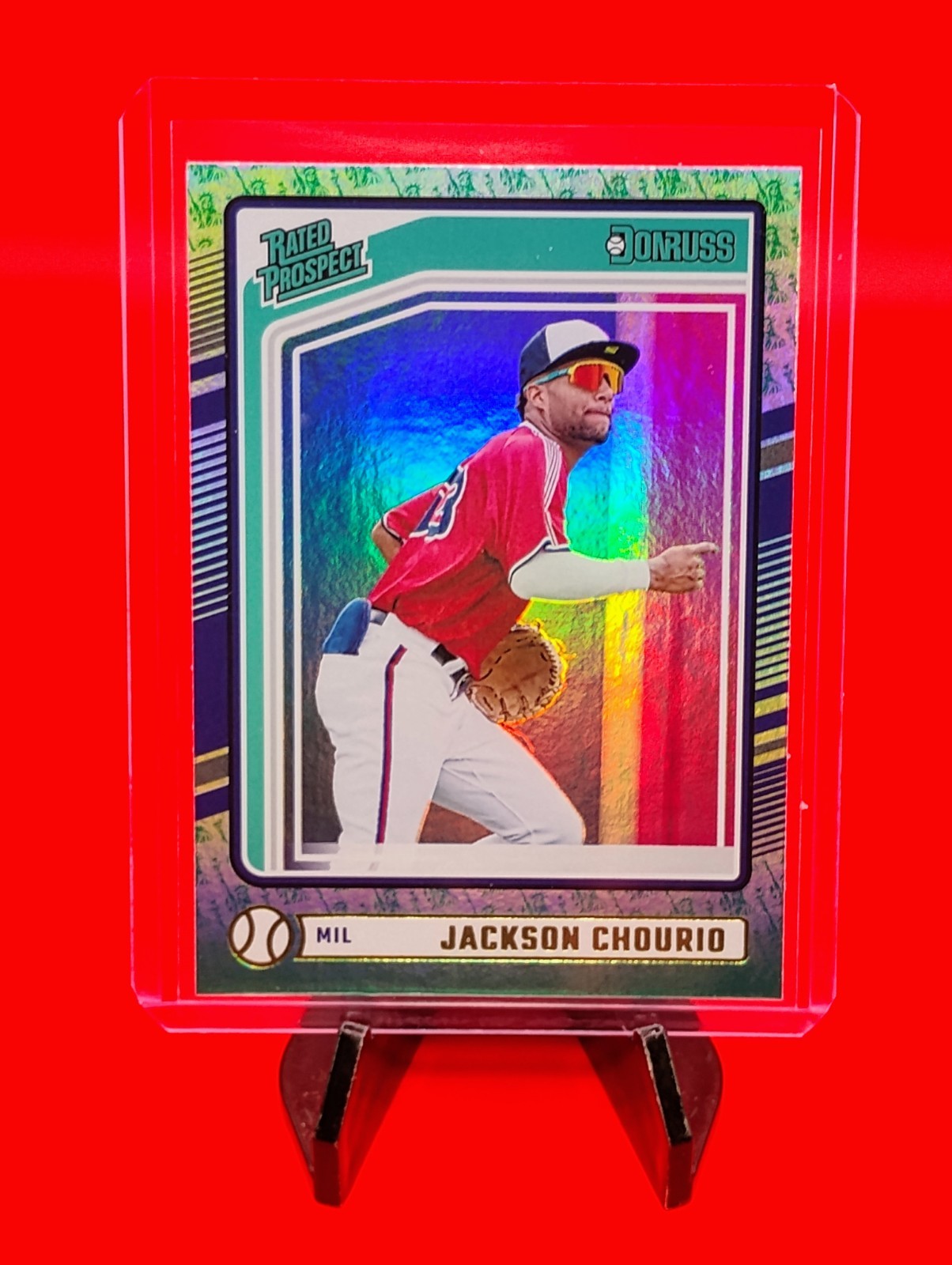 Jackson Chourio 2024 Panini Donruss Rated Rookie #193 SSP Liberty Emoji HoloFoil