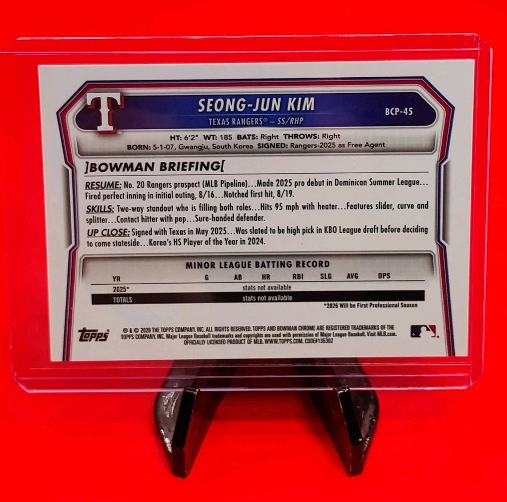 Seong Jun-Kim 2026 Bowman Chrome #BCP-45 Gold Shimmer Refractor #02/50 Jersey #