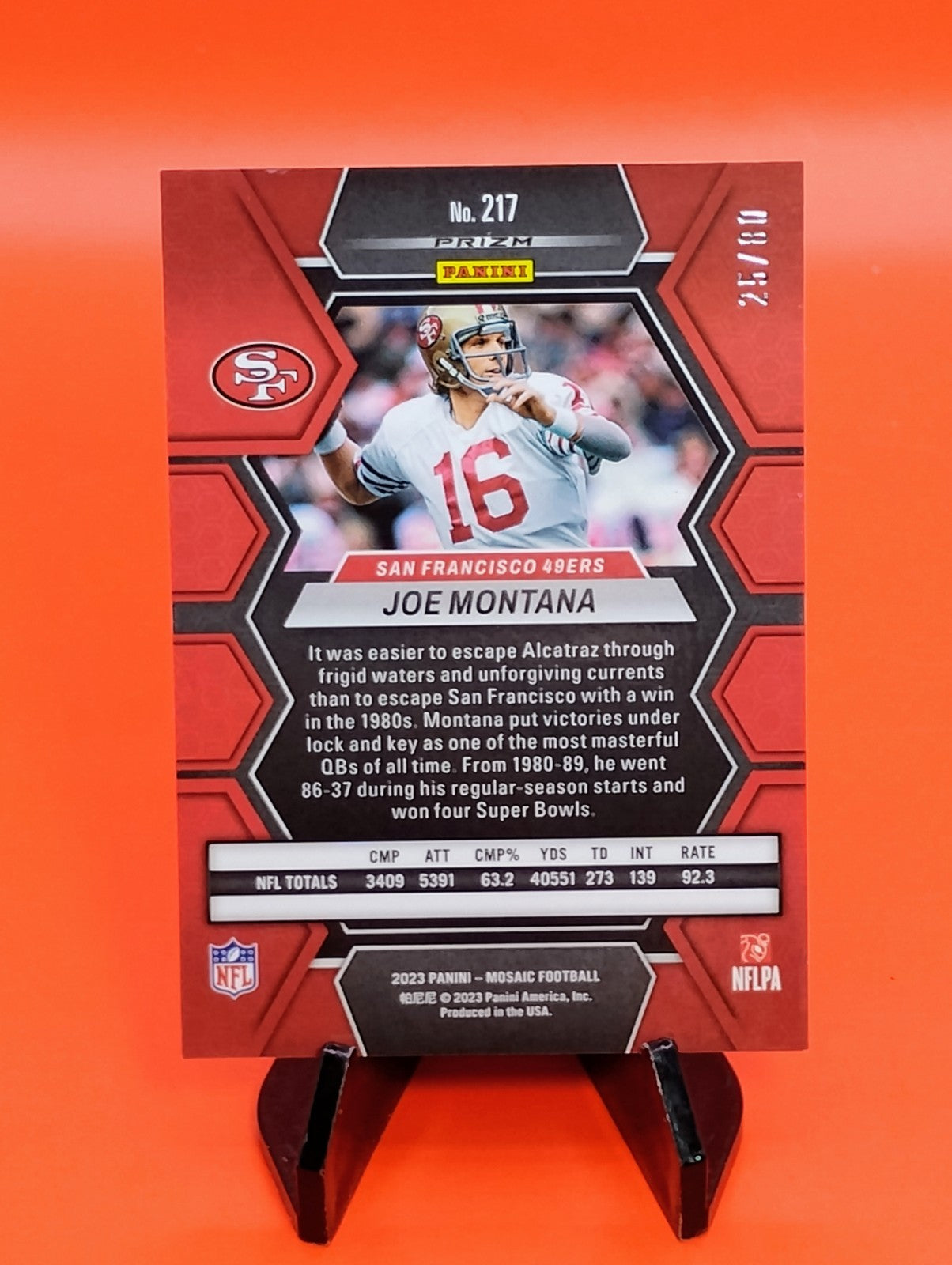Joe Montana 2023 Mosaic Choice #217 Red & Yellow Prizm #25/80 49ers Legend 🐐💎