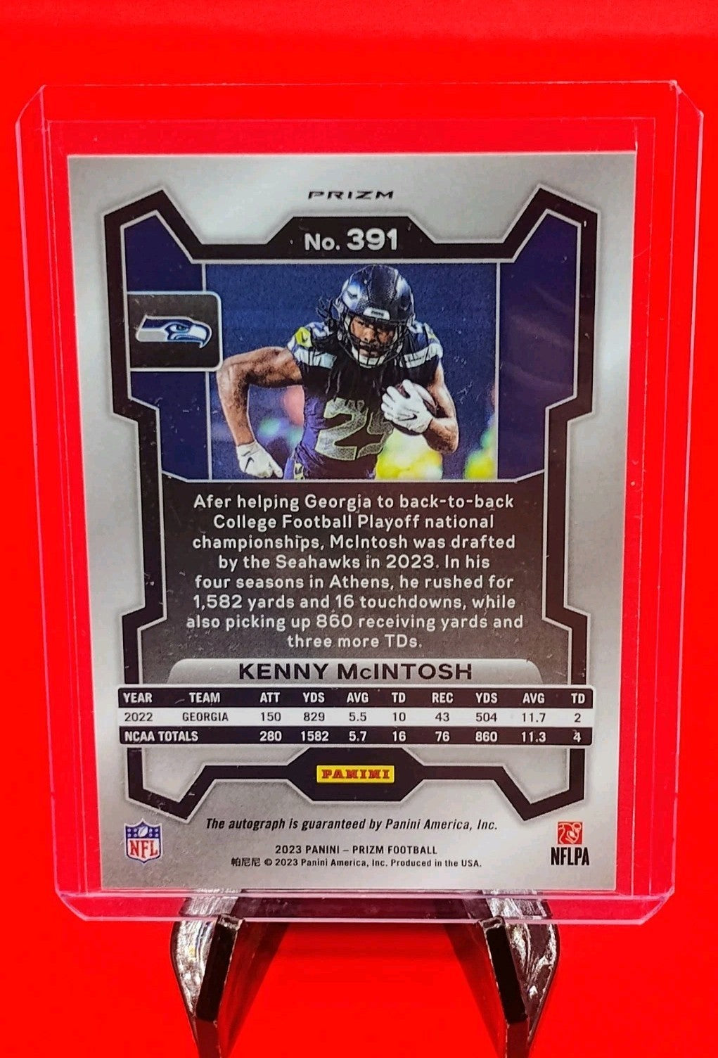 Kenny McIntosh 2023 Prizm #391 No Huddle Silver Disco Prizm Auto Seahawks 🔥💎