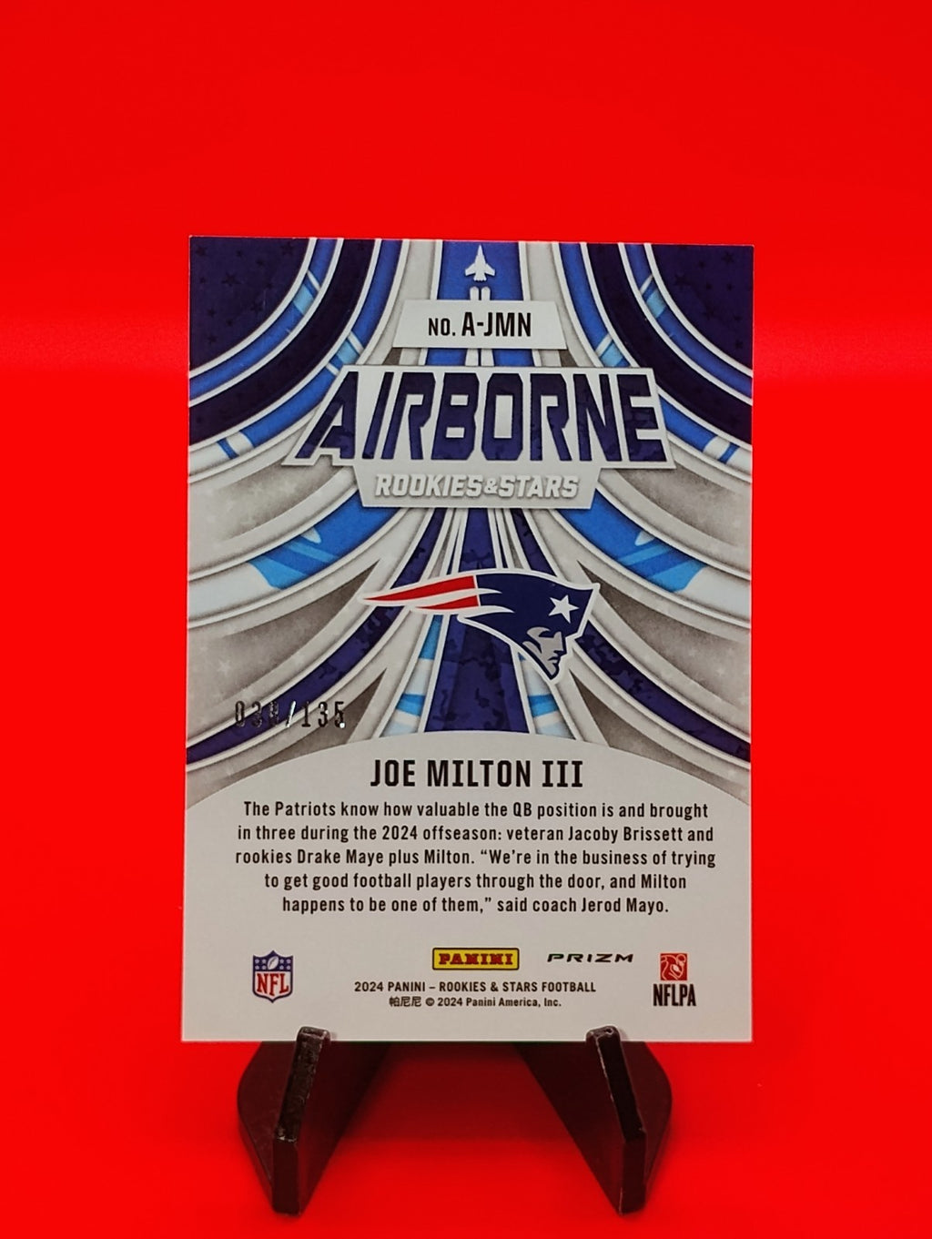 Joe Milton III 2024 Rookies & Stars - Airborne Insert #A-JMN Pandora #38/135 🔥
