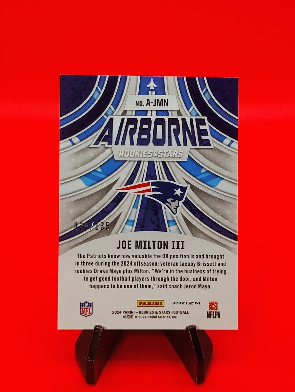 Joe Milton III 2024 Rookies & Stars - Airborne Insert #A-JMN Pandora #38/135 🔥