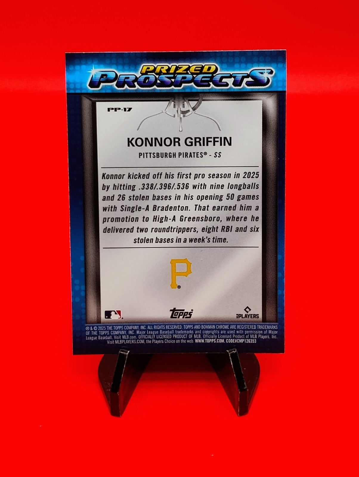 Konnor Griffin 2025 Bowman Draft Chrome Prized Prospect Mojo Refractor RC #PP-17