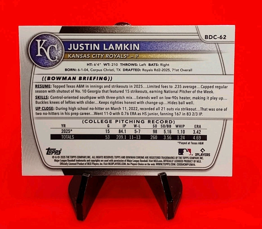 Justin Lamkin 2025 Bowman Draft Chrome #BDC-62 Blue Mojo Refractor #148/150 🔥