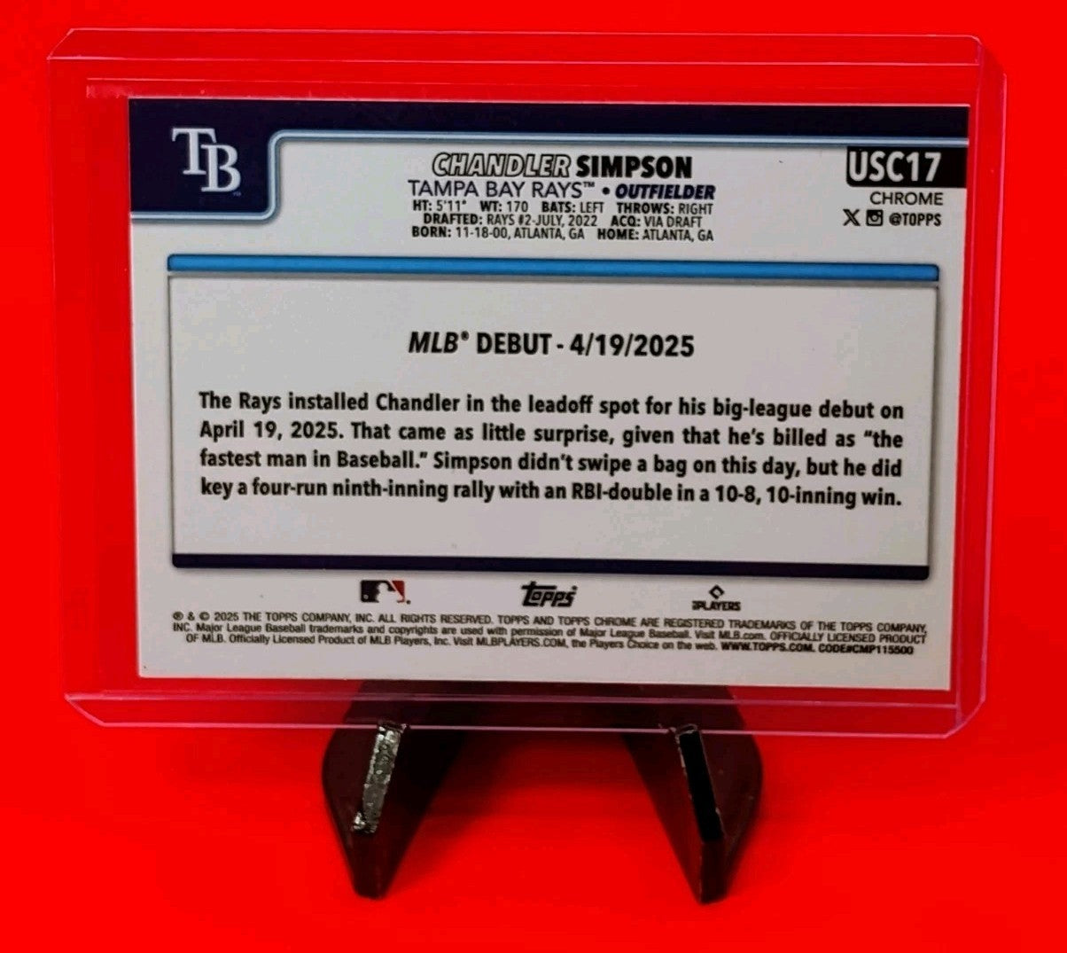 Chandler Simpson 2025 Topps Chrome Update RC #USC17 Sepia Refractor - TB Rays RC