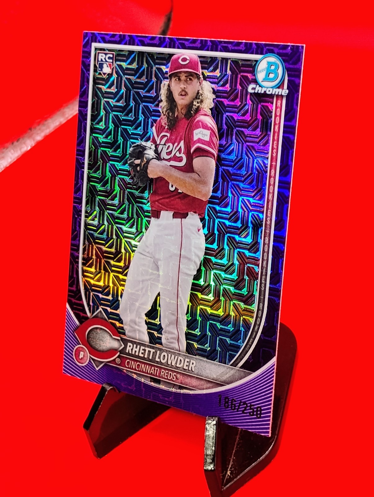Rhett Lowder 2025 Bowman Chrome #6 Purple Mojo Refractor #186/250 RC Cincinnati