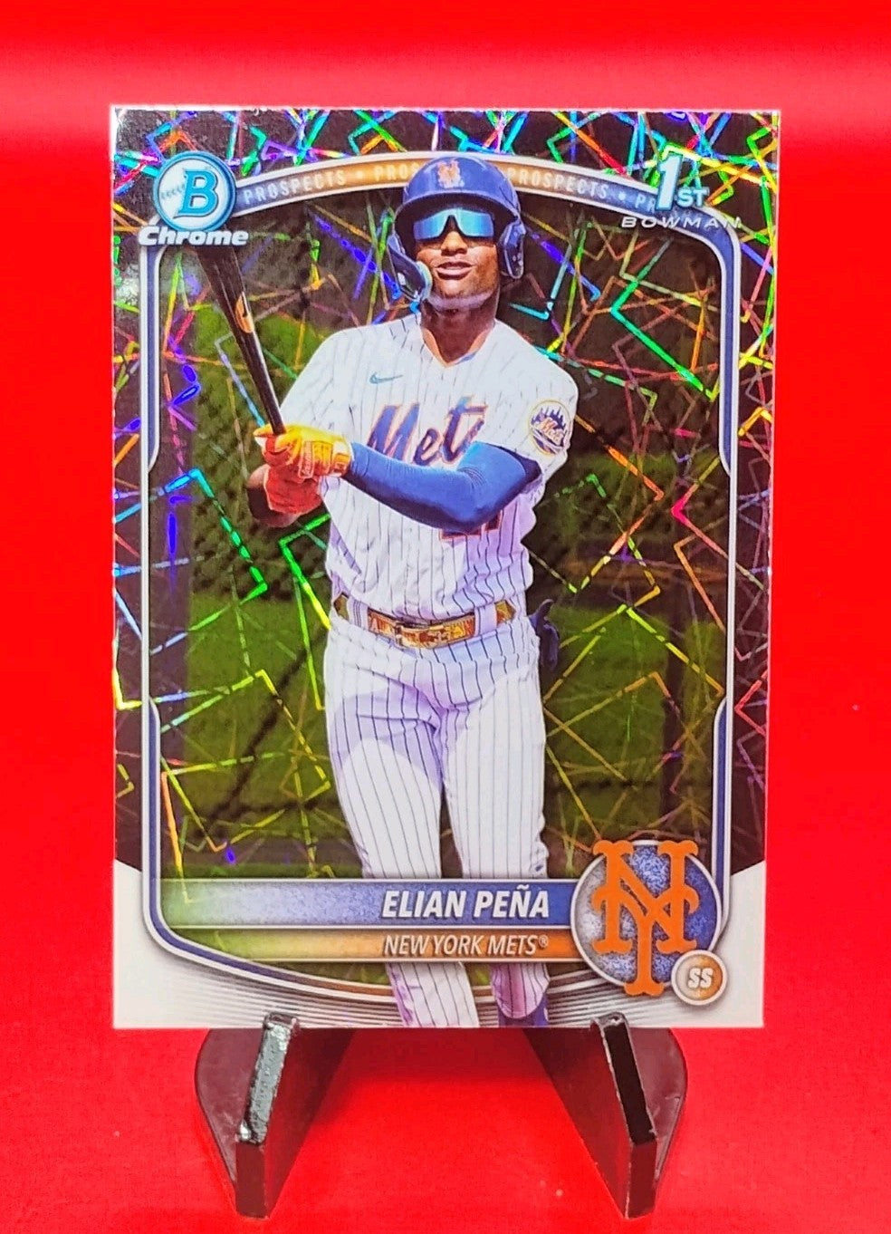 Elian Peña 2025 Bowman Chrome 1st Bowman  #BCP-155  Lazer Refractor Mets RC🔥