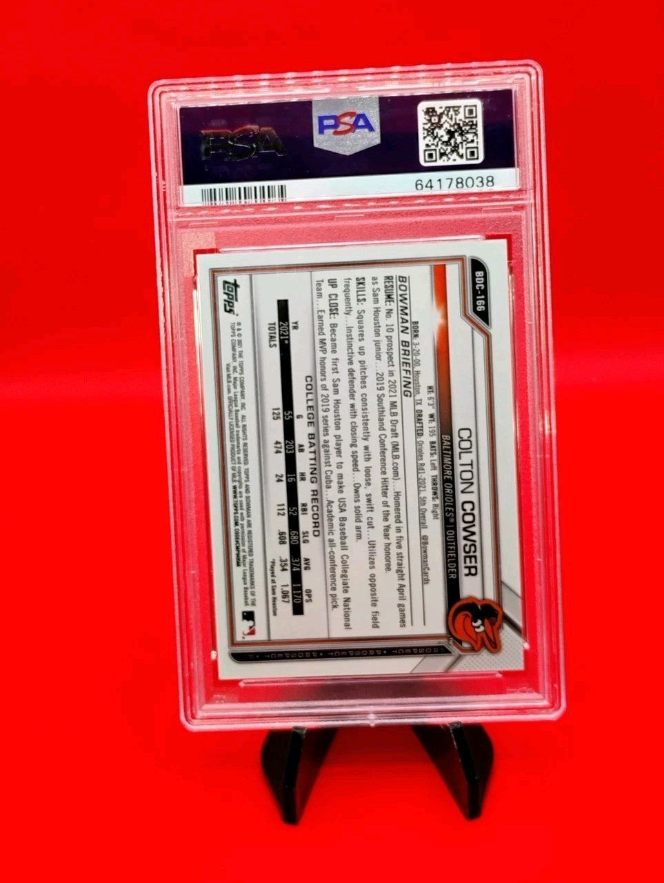 Colton Cowser 2021 Bowman Draft 1st BDC166 - Blue Refractor 32/150 PSA 9 (POP11)