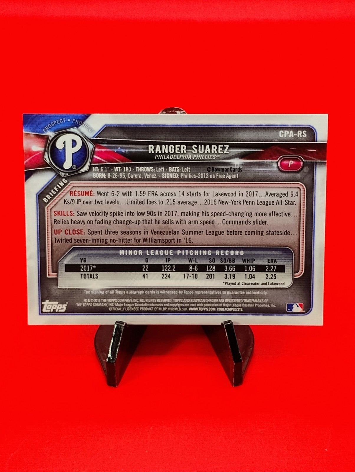 Ranger Suarez 2018 Bowman 1st Chrome Prospects Auto #CPA-RS Boston Red Sox! 🔥