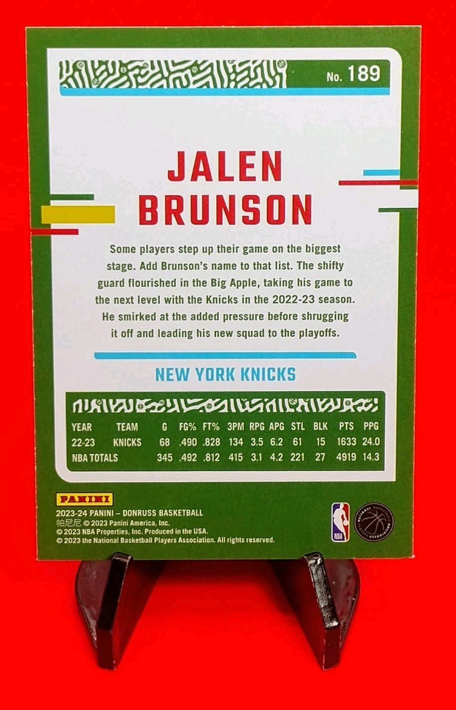 Jalen Brunson 2023-24 Donruss #189 Green Laser Holo Foil NY Knicks - Finals MVP!