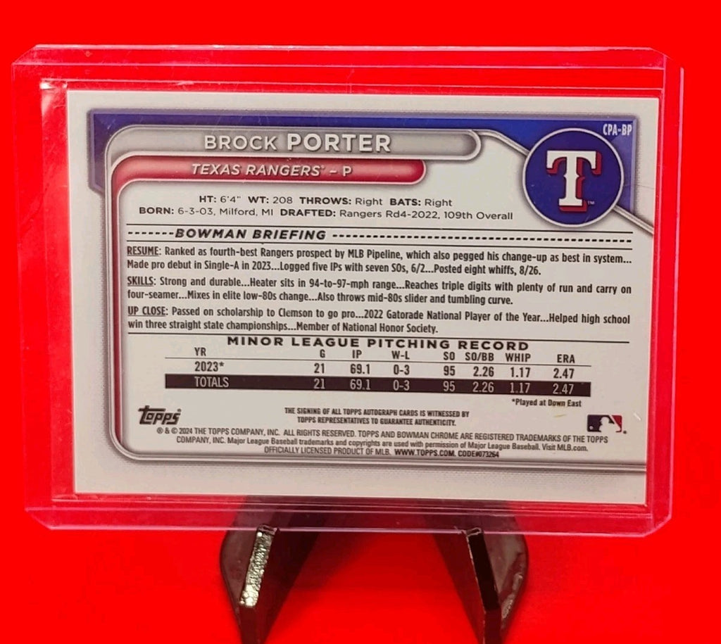 Brock Porter 2024 Bowman 1st Chrome Draft CPA-BP Blue Lunar Refractor Auto #/150
