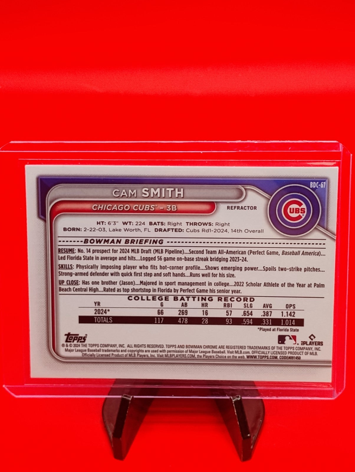 Cam Smith 2024 Bowman Chrome Draft Refractor #BDC-67 Houston Astros *1st Bowman*