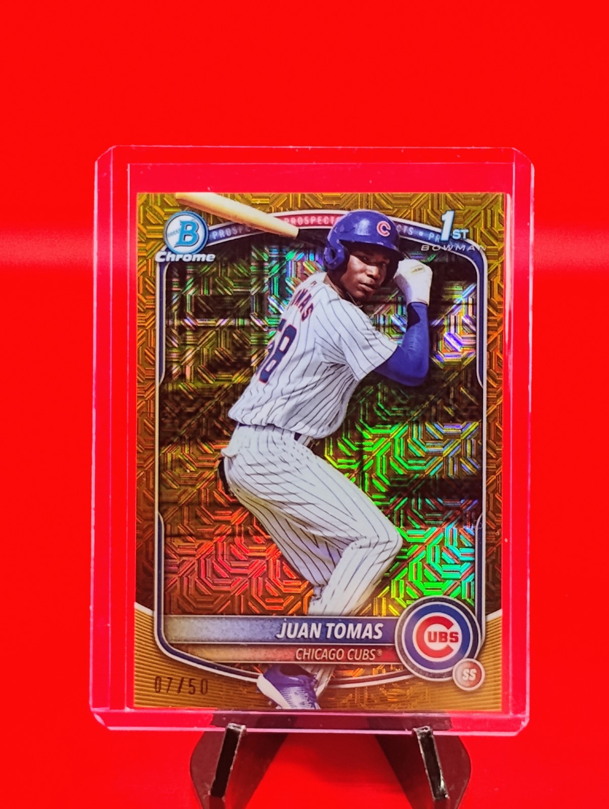 Juan Thomas 2025 Bowman Chrome 1st #BCP-230 Mega Box Gold Mojo Refractor #7/50🔥