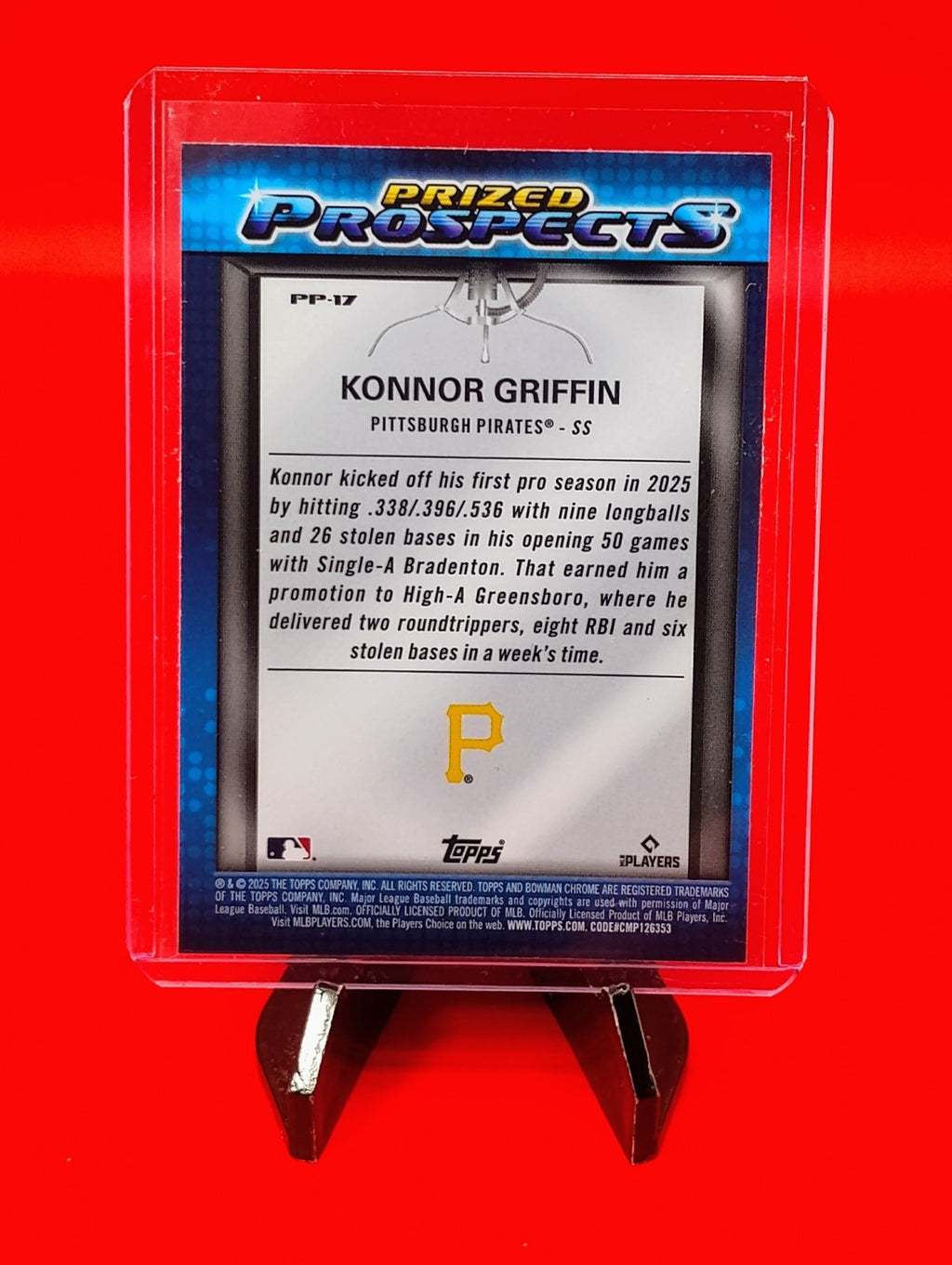Konnor Griffin 2025 Bowman Draft Chrome Prized Prospect Mojo Refractor RC #PP-17