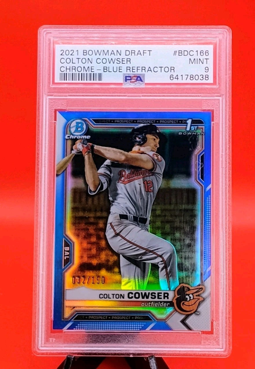 Colton Cowser 2021 Bowman Draft 1st BDC166 - Blue Refractor 32/150 PSA 9 (POP11)