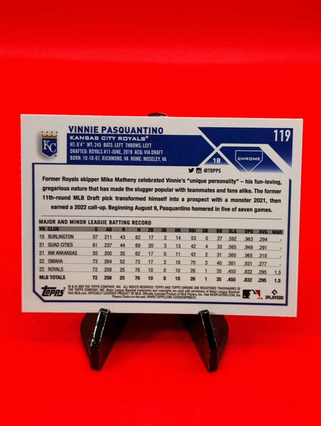 Vinnie Pasquantino 2023 Topps Chrome RC #119 X-Fractor K.C. Royals Rookie 🔥💎