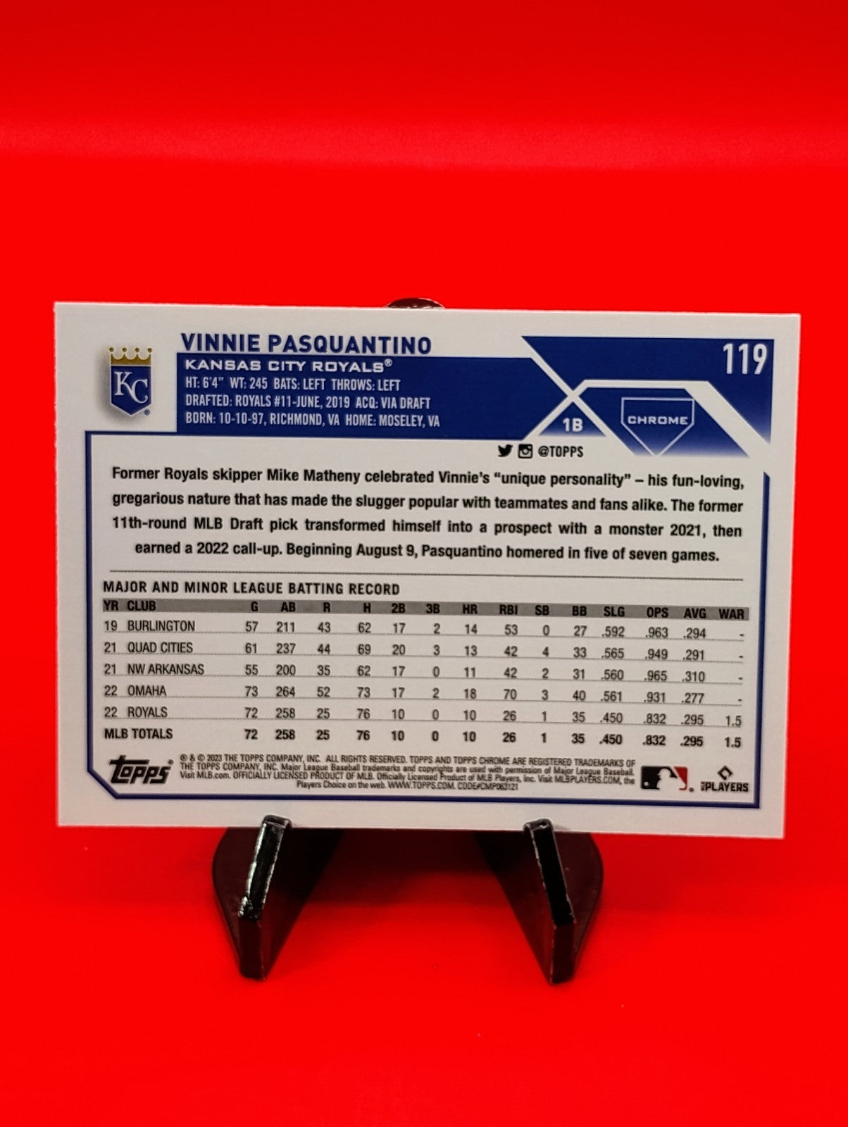 Vinnie Pasquantino 2023 Topps Chrome RC #119 X-Fractor K.C. Royals Rookie 🔥💎