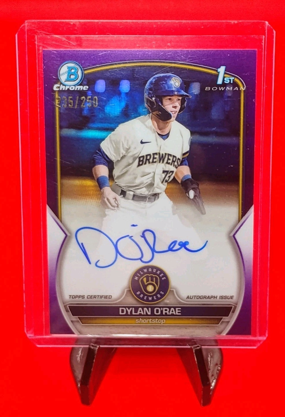 Dylan O'Rae 2023 Bowman 1st Chrome #CPA-DO Purple Refractor Auto #/250 Brewers🔥