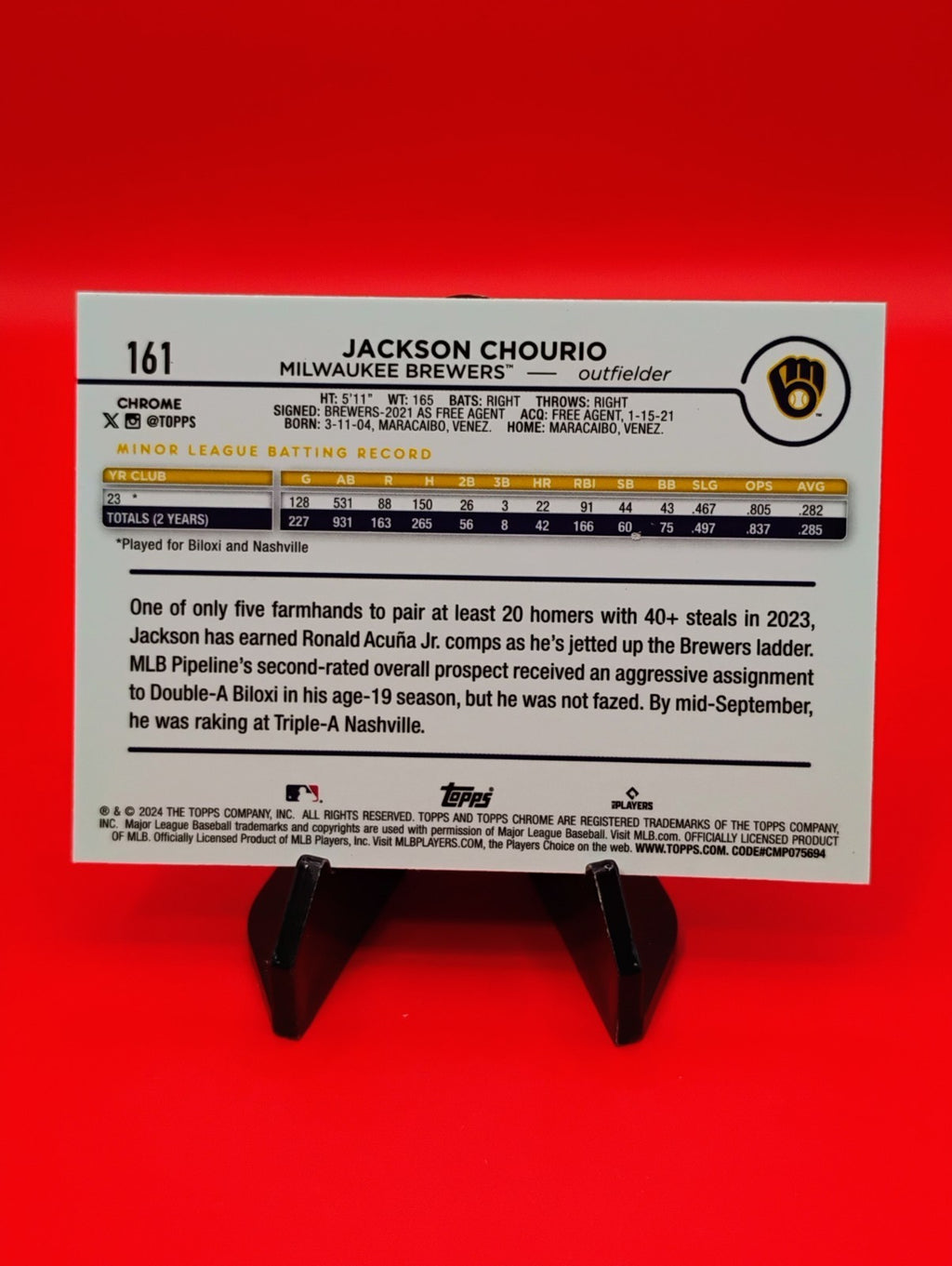 Jackson Chourio 2024 Topps Chrome RC #161 X-Fractor  Refractor Brewers RC 🔥💎