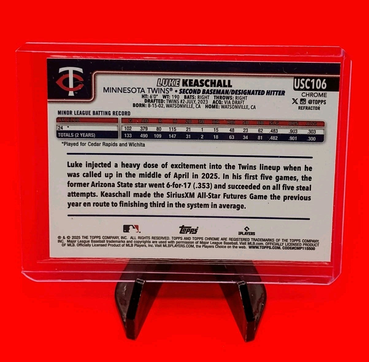 Luke Keaschall 2025 Topps Chrome Update Refractor #USC106 RC  Minnesota Twins 🔥