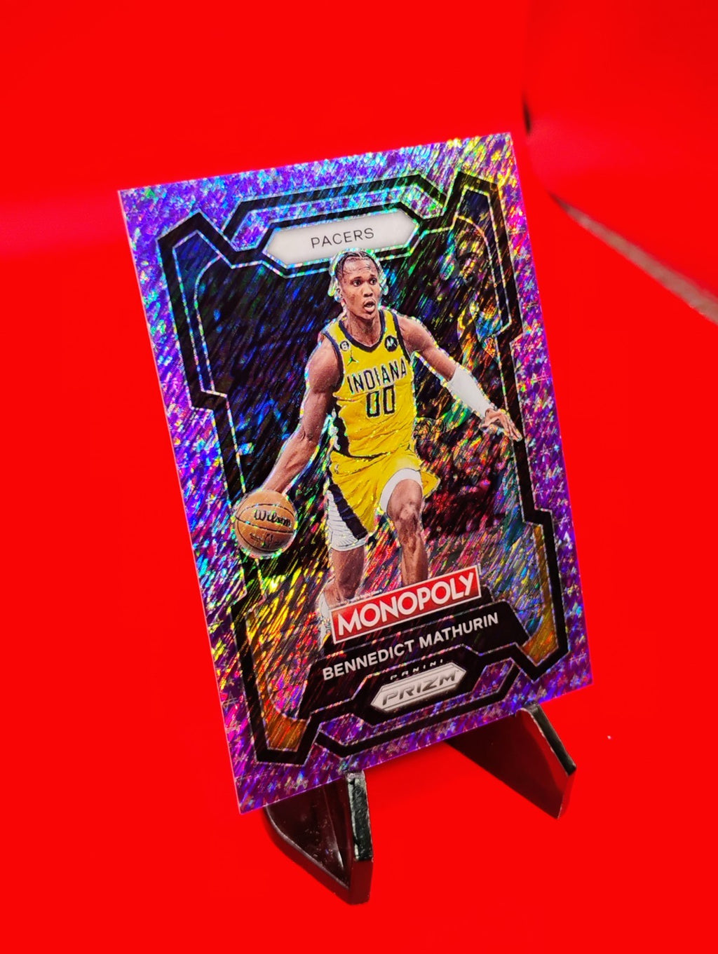Benedict Mathurin 2023-24 Panini Prizm Monopoly Purple Money Shimmer #30/50