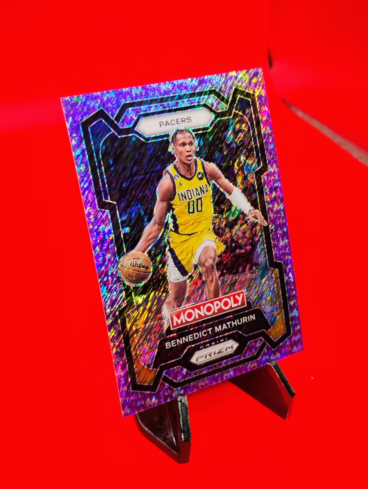 Benedict Mathurin 2023-24 Panini Prizm Monopoly Purple Money Shimmer #30/50