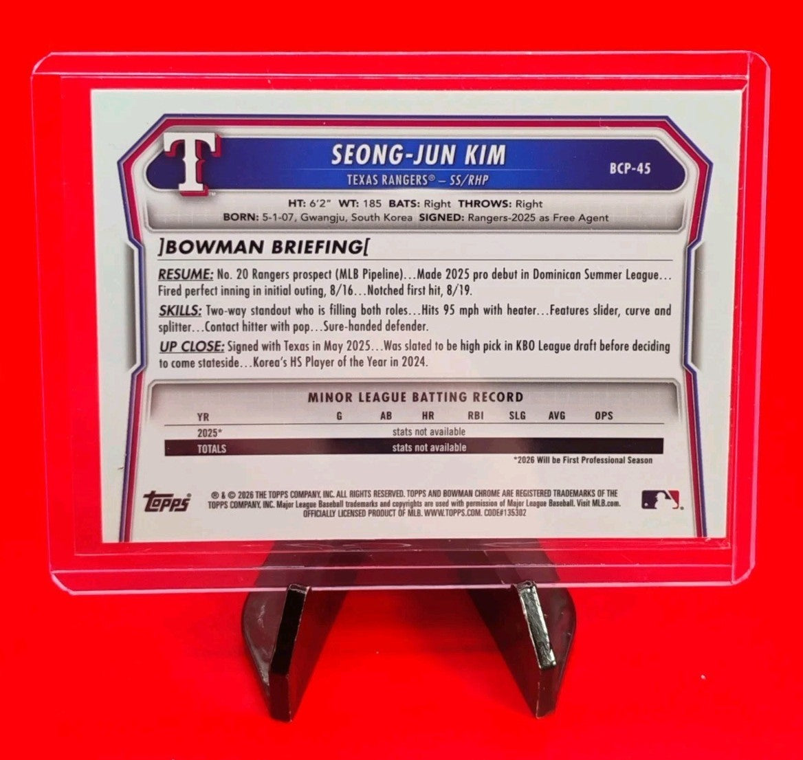 Seong Jun-Kim 2026 Bowman 1st Chrome #BCP-45  Purple Geometric Refractor #/250