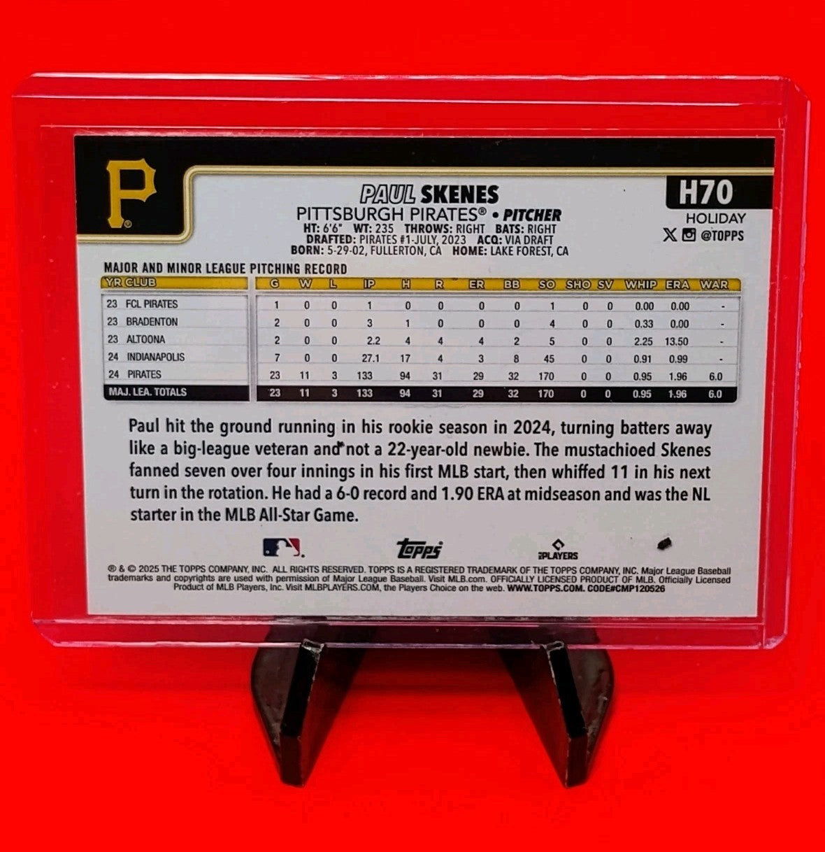 Paul Skenes 2025 Topps Series 1 Holiday #H70 Silver Glitter Holiday Rookie Cup🔥