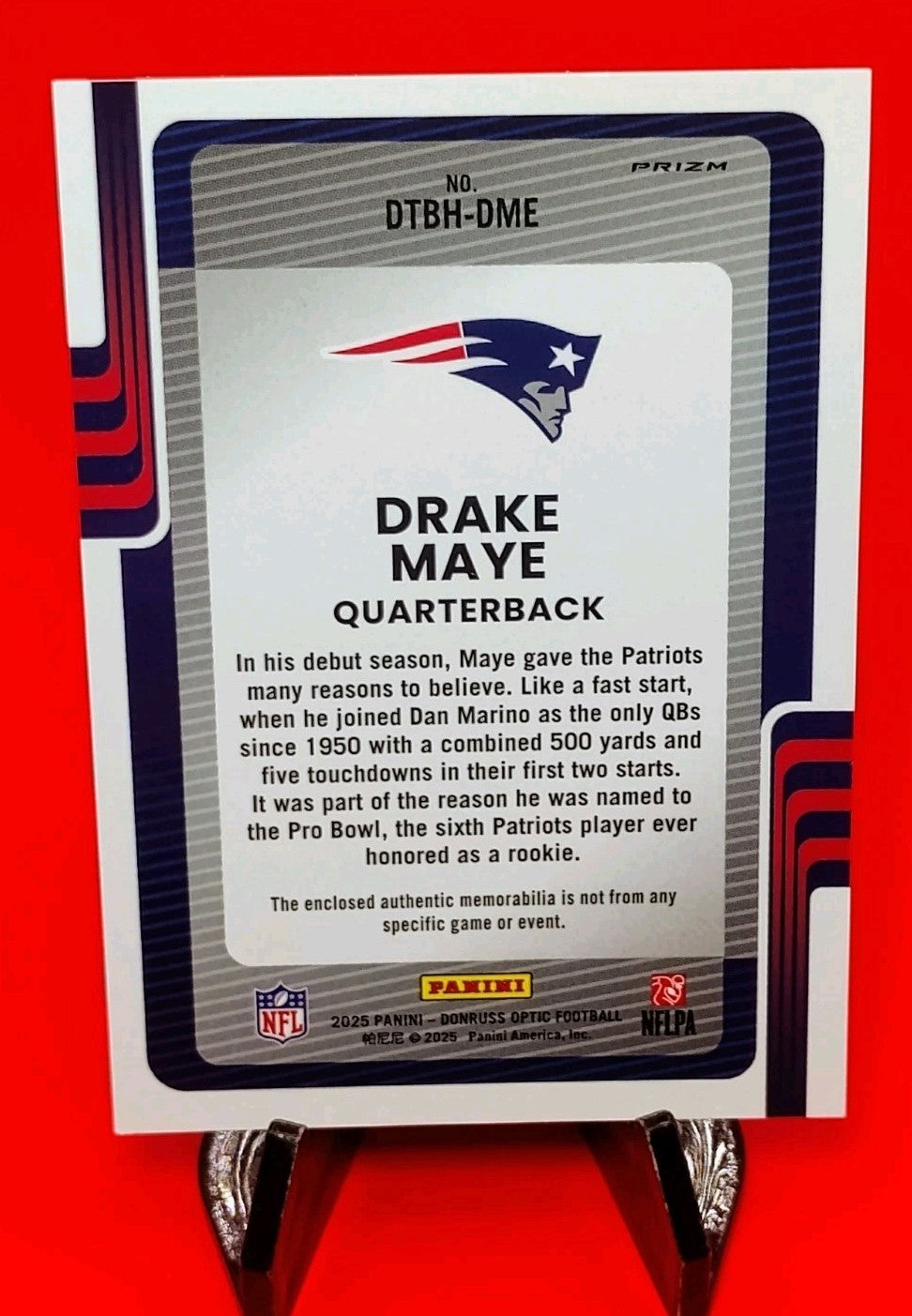 Drake Maye 2025 Donruss Optic Threads Patch #DTBH-DME Hyper Prizm Patriots QB 💎