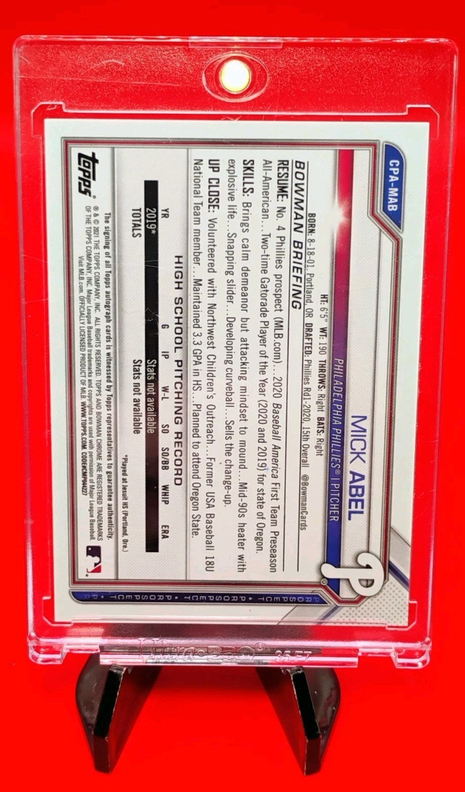Mick Abel 2021 Bowman Chrome 1st Auto #CPA-MAB True Blue Refractor #60/150 Twins