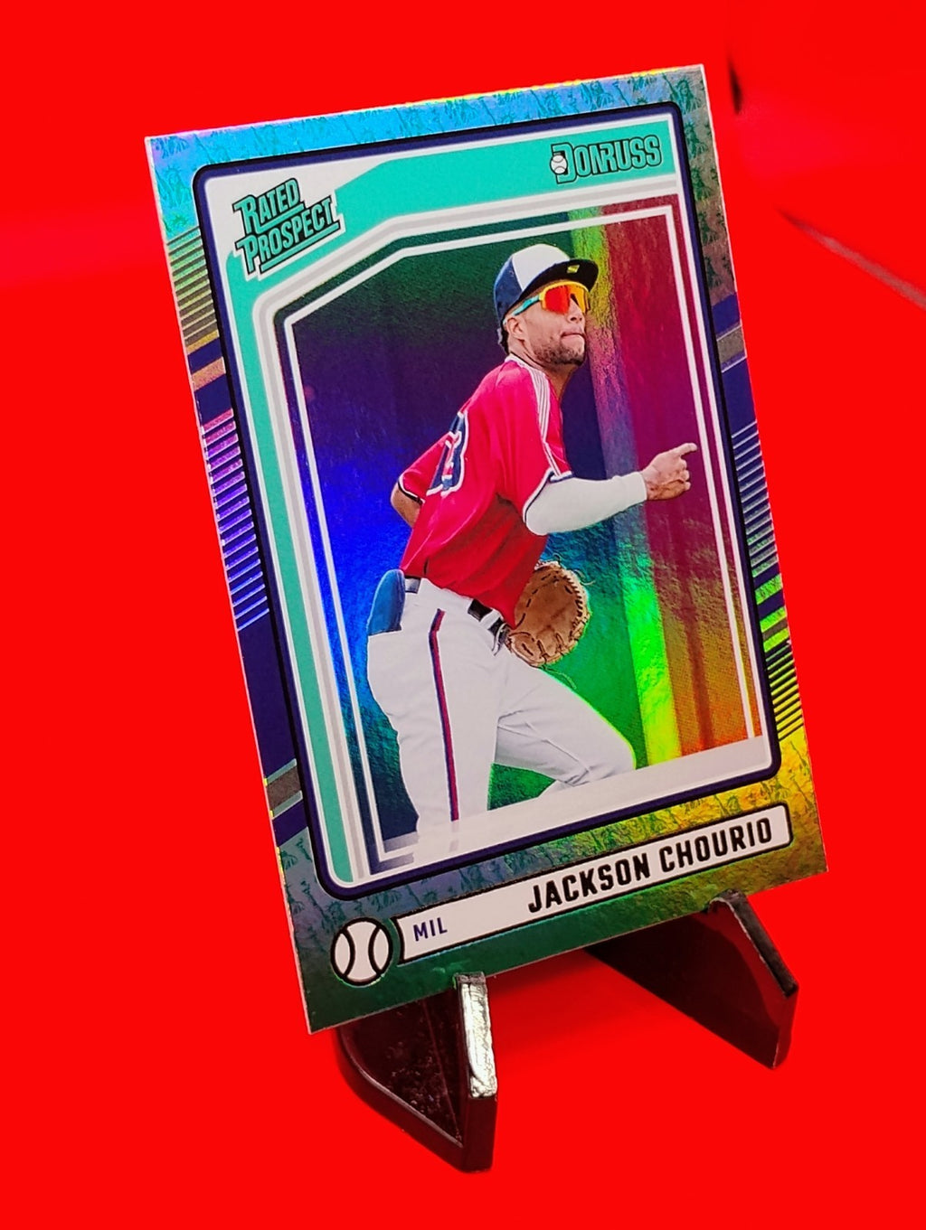 Jackson Chourio 2024 Panini Donruss Rated Rookie #193 SSP Liberty Emoji HoloFoil