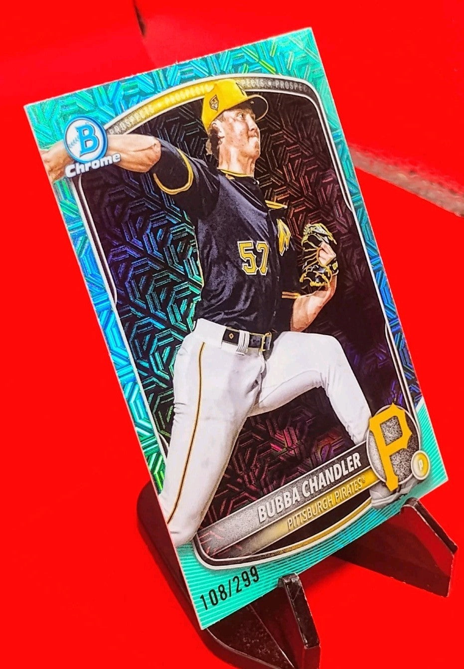 Bubba Chandler 2025 Bowman Chrome Prospects BCP-171 Aqua Mojo Refractor #108/299