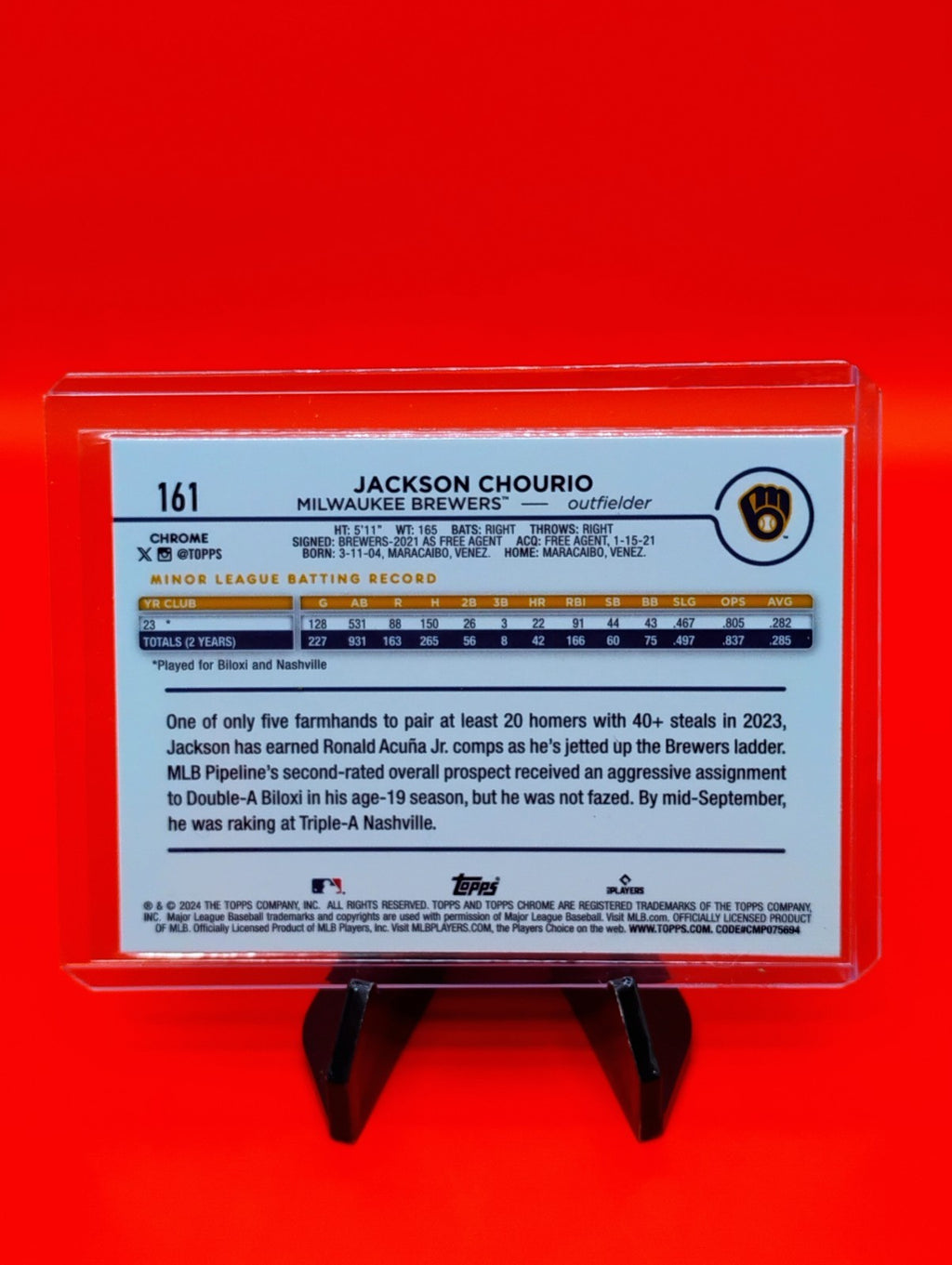 Jackson Chourio 2024 Topps Chrome RC #161 X-Fractor  Refractor Brewers RC 🔥💎