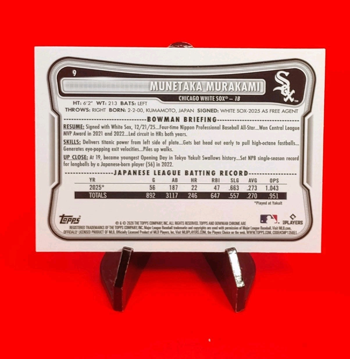 Munetaka Murakami 2026 Bowman Chrome RC #9 Rookie Mojo Refractor White Sox ROTY?
