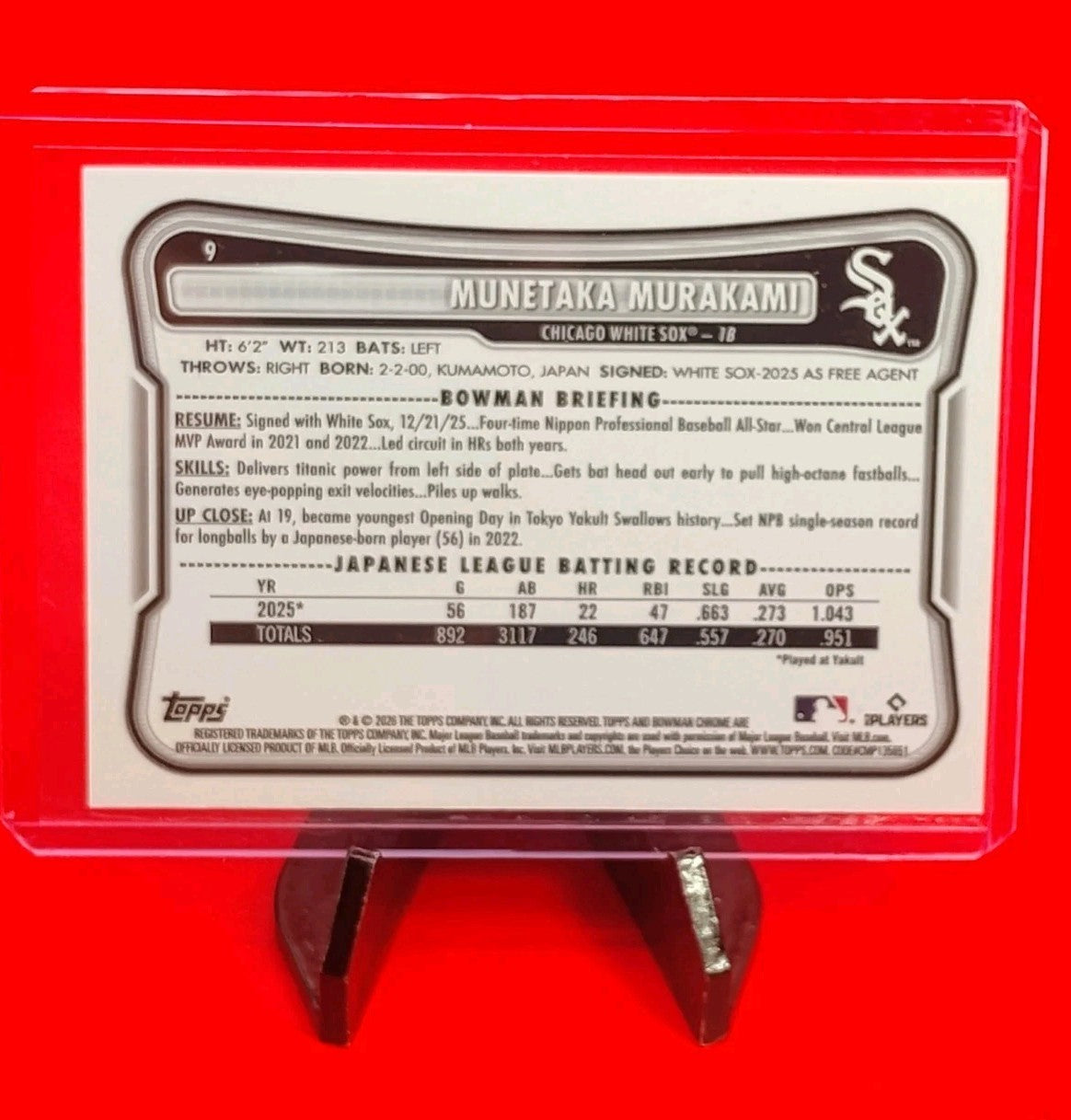Munetaka Murakami 2026 Bowman Chrome RC #9 Rookie Mojo Refractor White Sox ROTY?