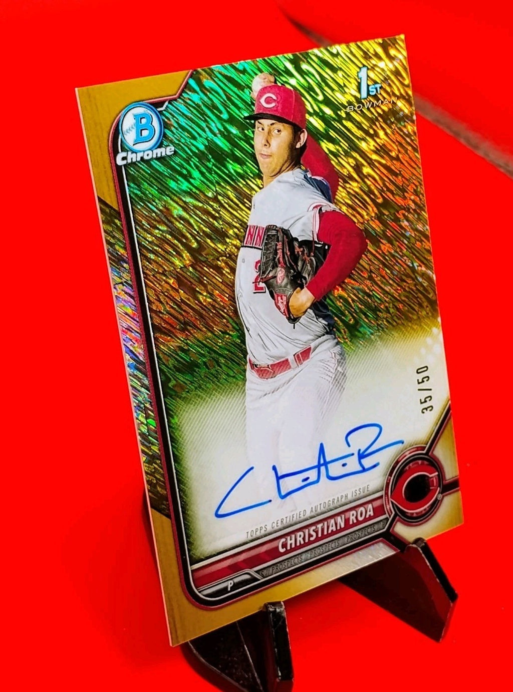 Christian Roa 2022 Bowman Chrome 1st #CPA-CRA Gold Shimmer Refractor Auto #35/50