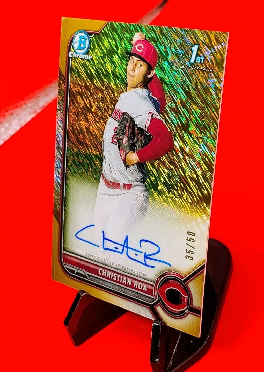 Christian Roa 2022 Bowman Chrome 1st #CPA-CRA Gold Shimmer Refractor Auto #35/50