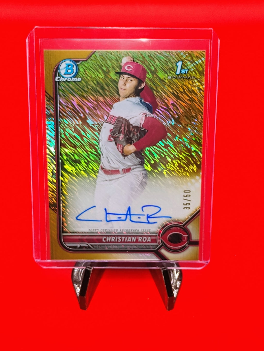 Christian Roa 2022 Bowman Chrome 1st #CPA-CRA Gold Shimmer Refractor Auto #35/50