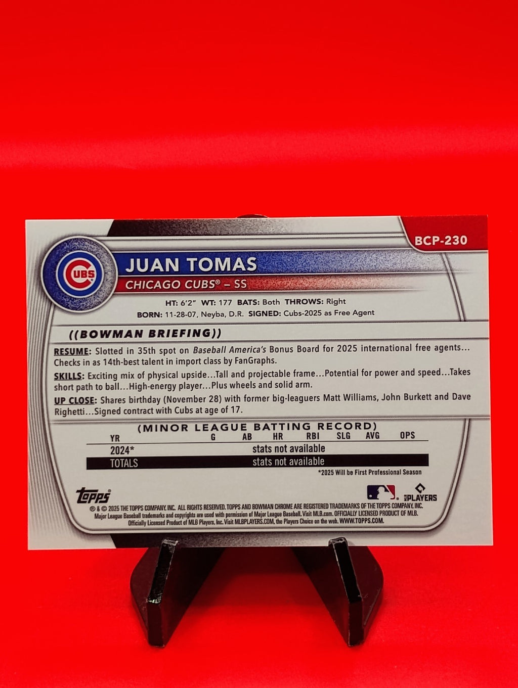 Juan Thomas 2025 Bowman Chrome 1st #BCP-230 Mega Box Gold Mojo Refractor #7/50🔥