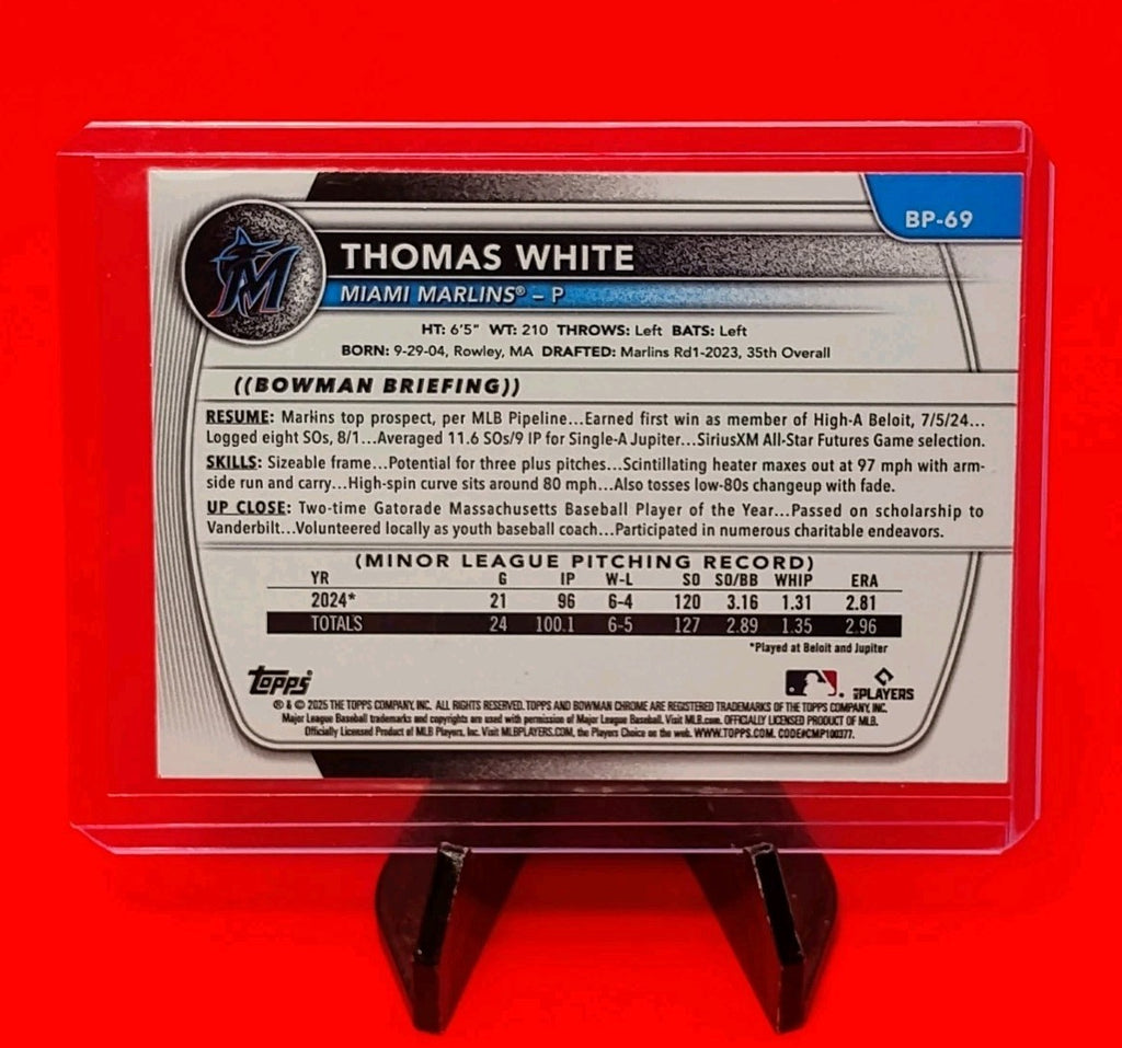 Thomas White 2025 Bowman 1st Prospects #BP-69 Purple Parallel #136/250 Marlins🔥