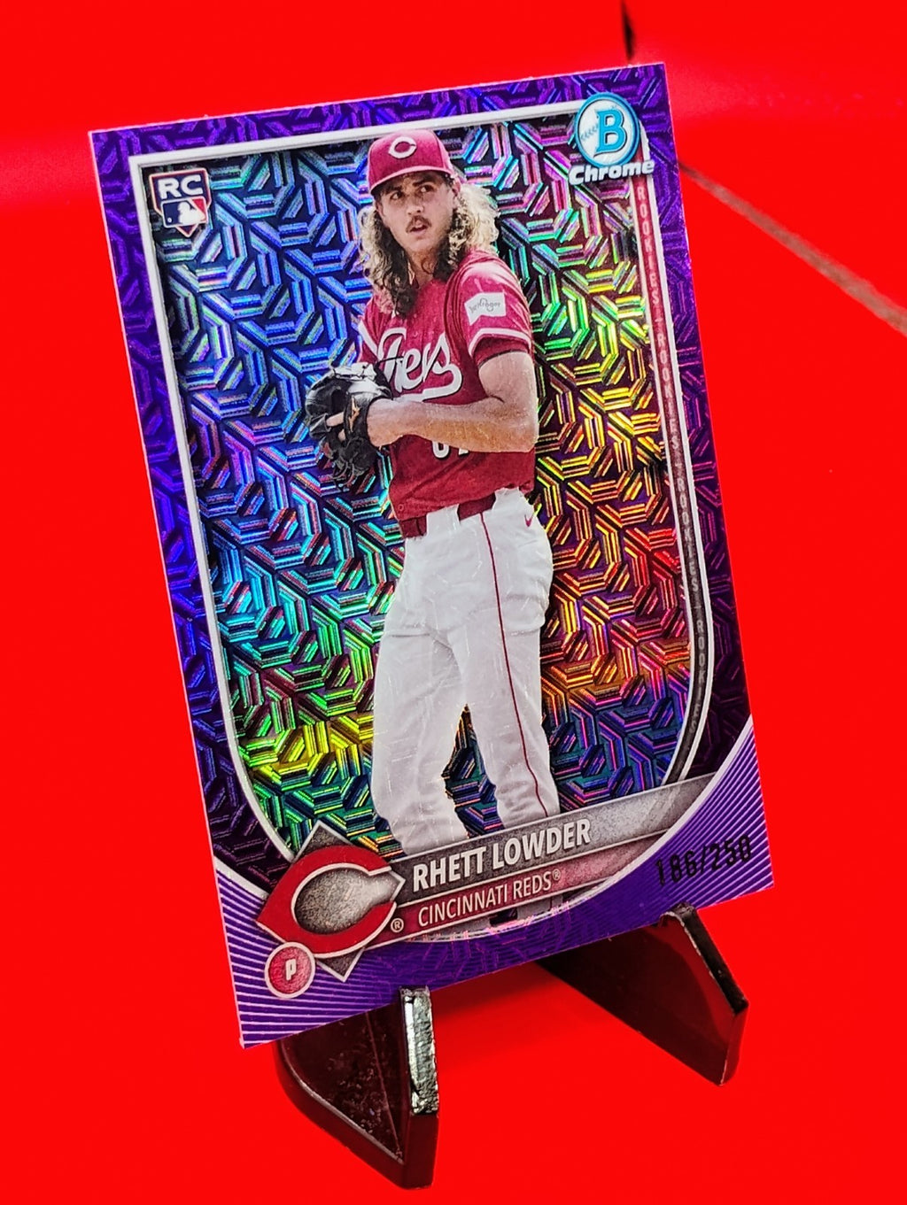 Rhett Lowder 2025 Bowman Chrome #6 Purple Mojo Refractor #186/250 RC Cincinnati