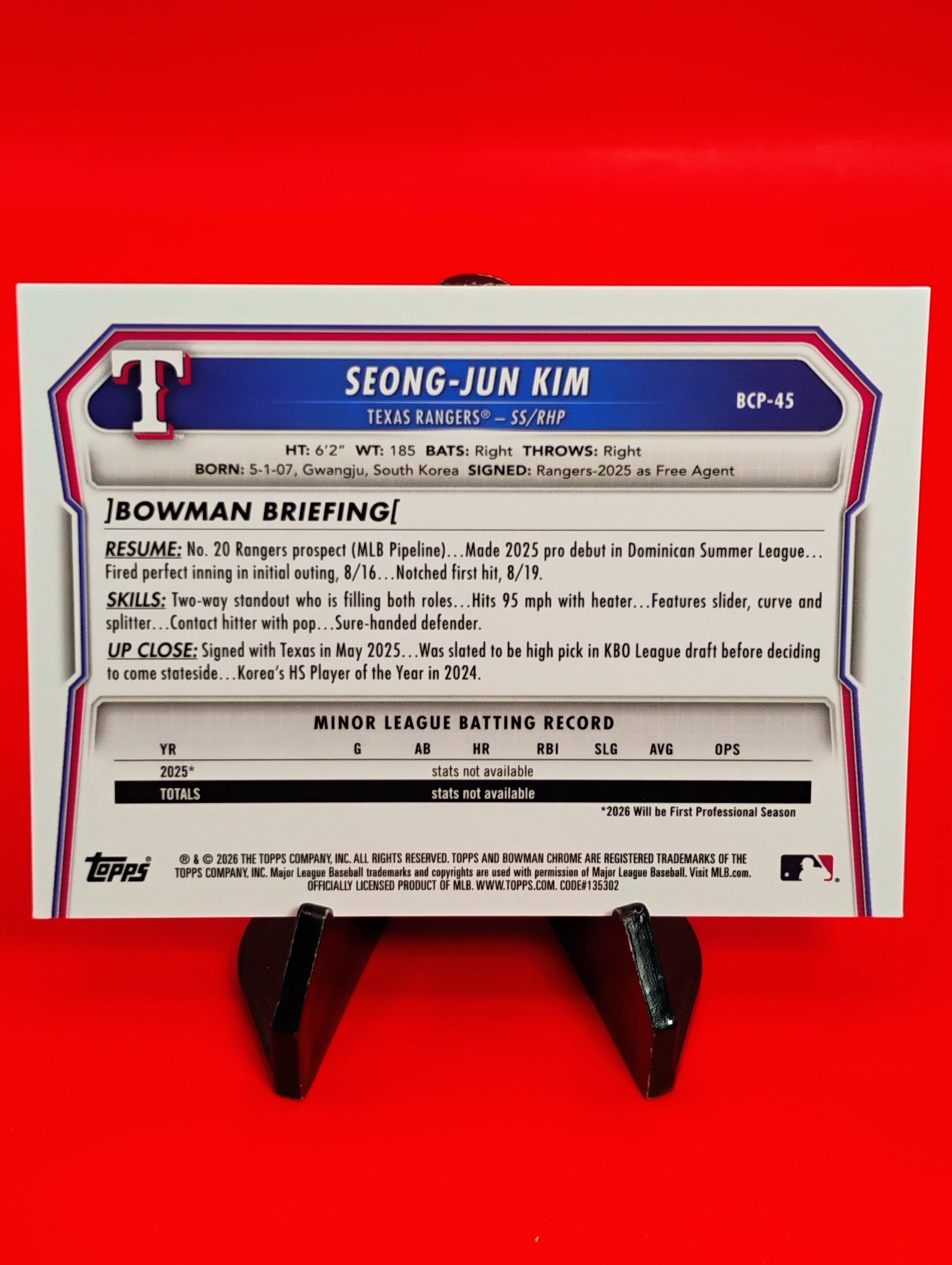 Seong Jun-Kim 2026 Bowman #BCP-45 1st Bowman LogoFractor #2/35 Jersey Match