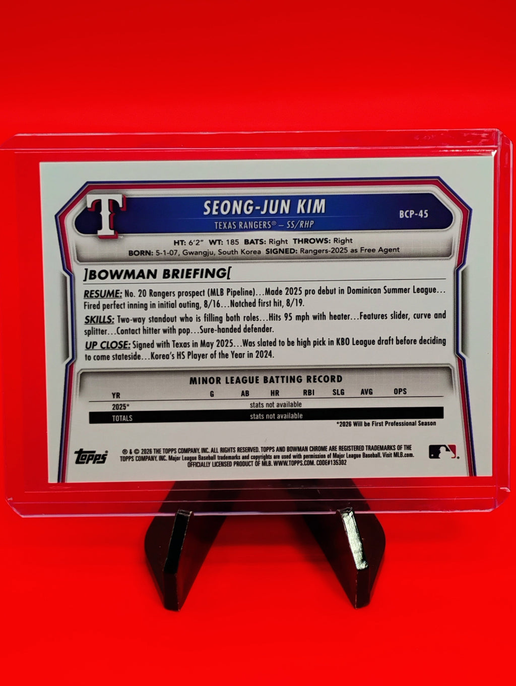 Seong Jun-Kim 2026 Bowman #BCP-45 1st Bowman LogoFractor #2/35 Jersey Match